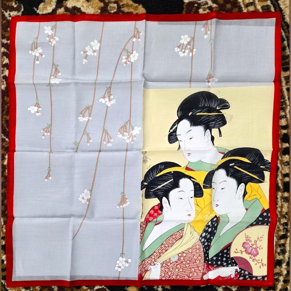 Ukiyoe Handkerchief Japanese Cotton Handkerchief Asian Vintage Souvenir Scarf